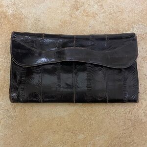 Vintage Eel Skin Wallet Brown Trifold Wallet